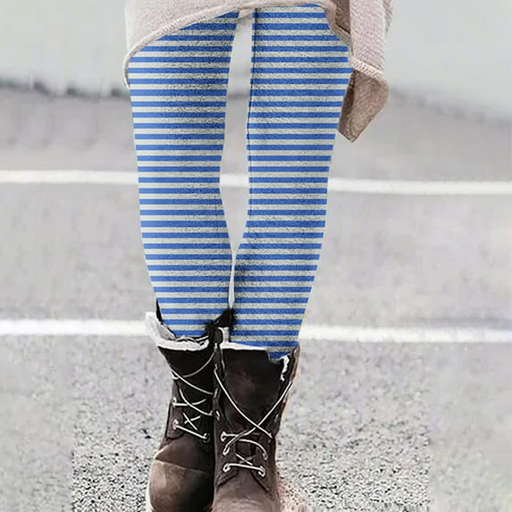 LIBRCLO Yoga Pants for Women High Waist Leggings Slim Fit Striped Tight Pants Blue S