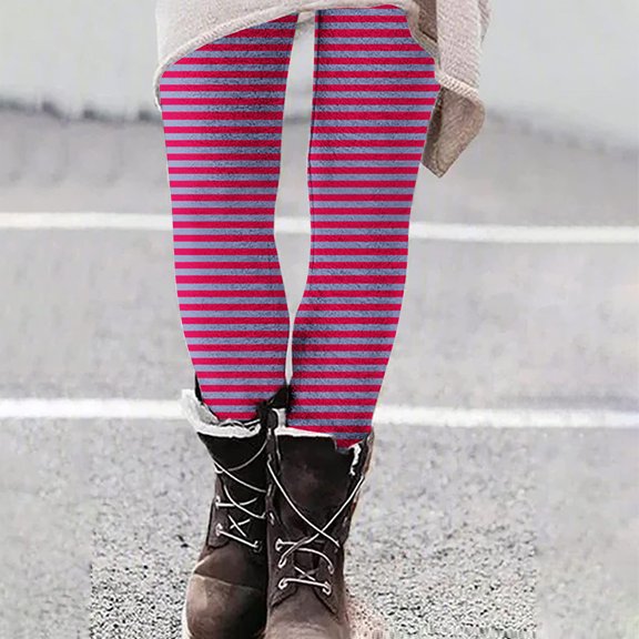 LIBRCLO Yoga Pants for Women High Waist Leggings Slim Fit Striped Tight Pants Hot Pink S
