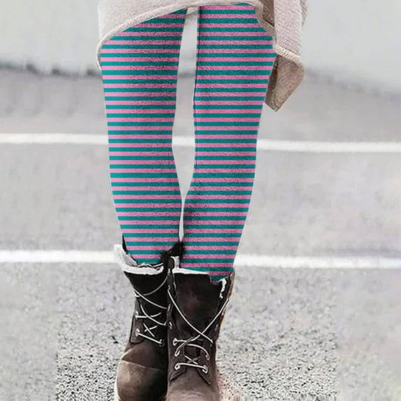 LIBRCLO Yoga Pants for Women High Waist Leggings Slim Fit Striped Tight Pants Purple XXL