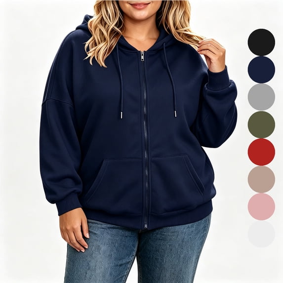 LIBRCLO Zip up Hoodies for Women, Plus Size Womens Clothes, Loose Casual Fleece Hoodie with Pockets, Size XL