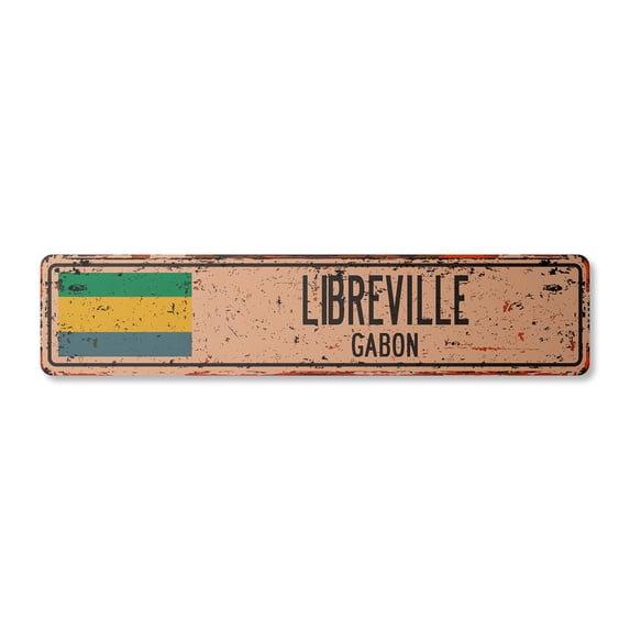 LIBREVILLE GABON Vintage Plastic Street Sign Gabonese flag city country road wall gift | Indoor/Outdoor | 18" Wide