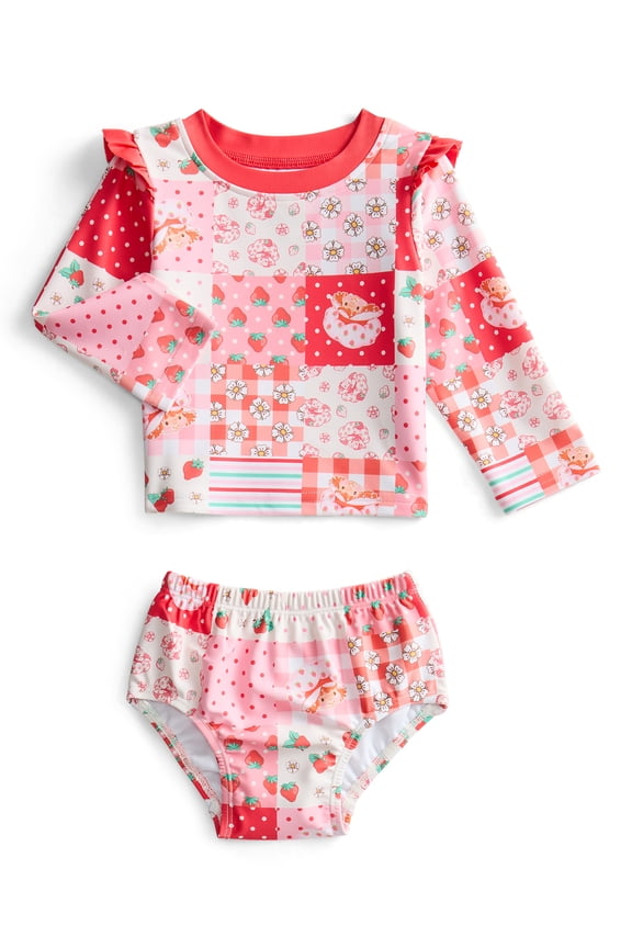 Baby Girls Rashguard and Diaper Cover Swimsuit with UPF 50, 2-Piece, Sizes 0M-12M