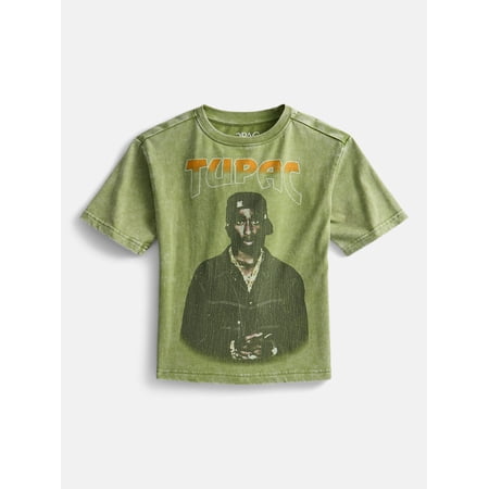 Post Malone Tupac Boys Mineral Washed Retro Graphic Tee with Short Sleeves, Sizes 4-18