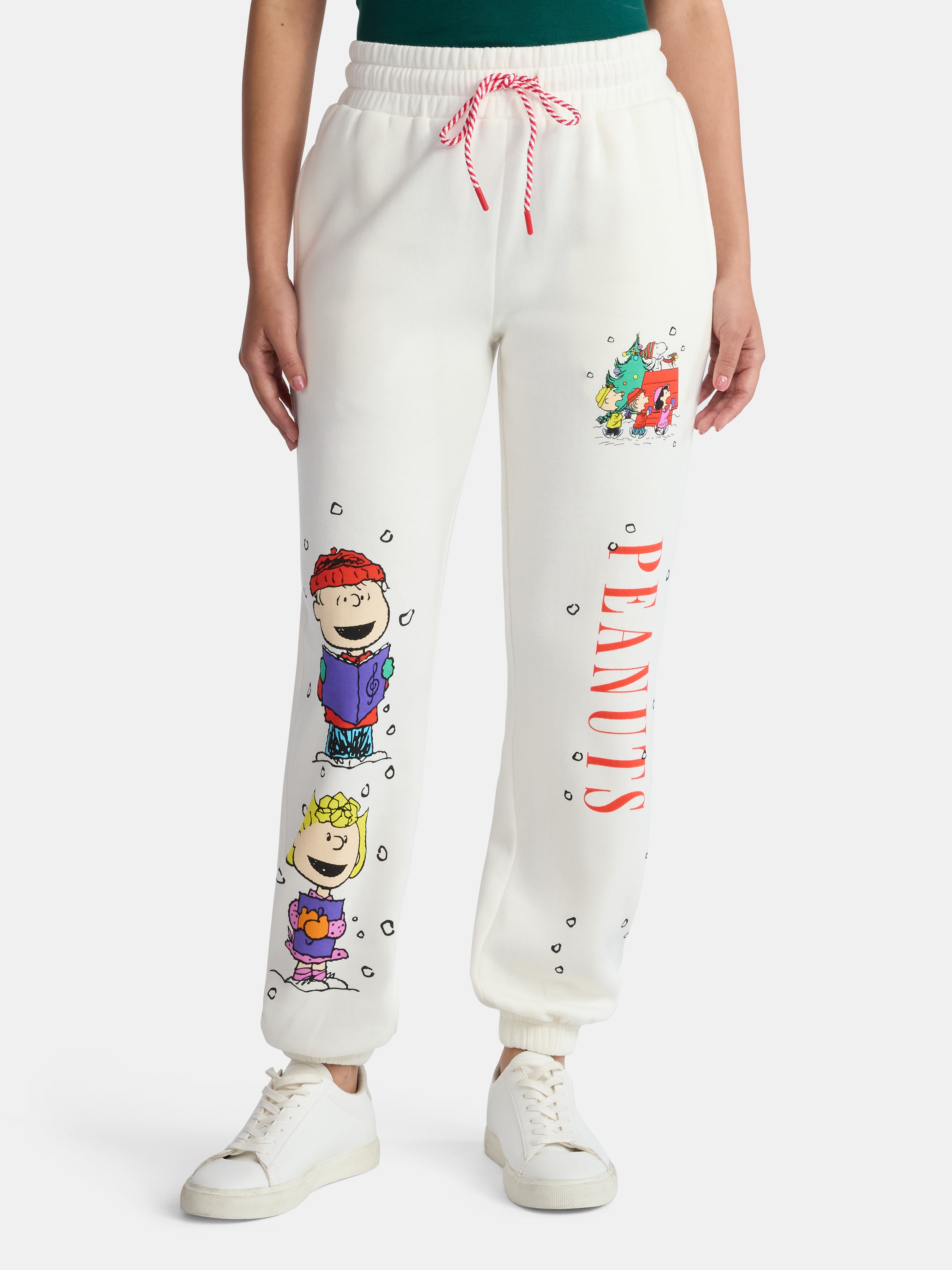 Peanuts Women's Holiday Graphic Jogger Pants with Drawstring Waist