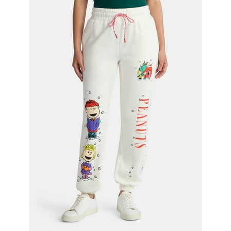 Peanuts Women's Holiday Graphic Jogger Pants with Drawstring Waist, Sizes XXS–2XL