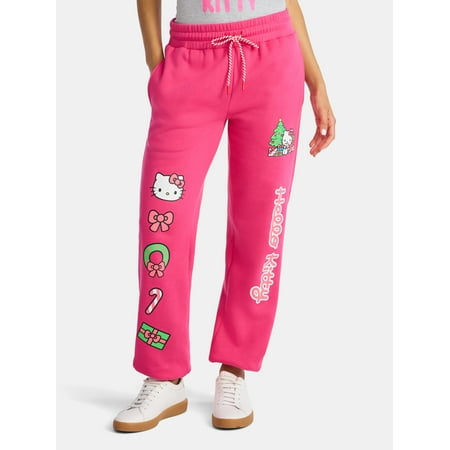 Hello Kitty Women's Holiday Graphic Jogger Pants with Drawstring Waist, Sizes XXS–XXL