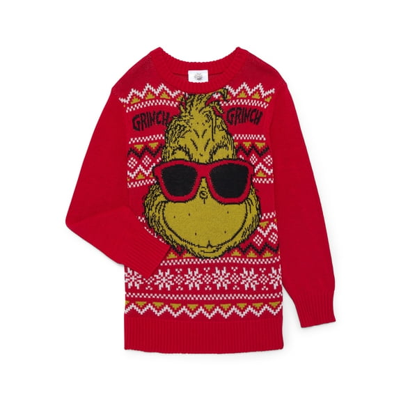 Dr Seuss Grinch Little Boys and Big Boys Holiday Sweater, Sizes 4-18