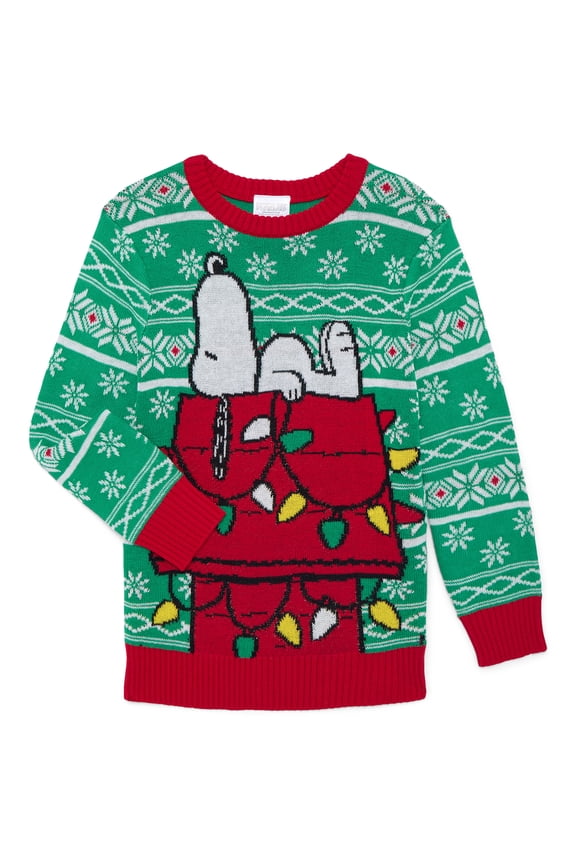 Snoopy Little Boys and Big Boys Holiday Sweater, Sizes 4-18
