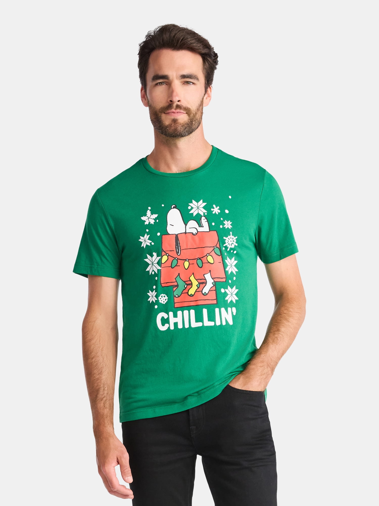Snoopy Chillin Men's and Big Men's Christmas Graphic Tee, Sizes XS-3XL