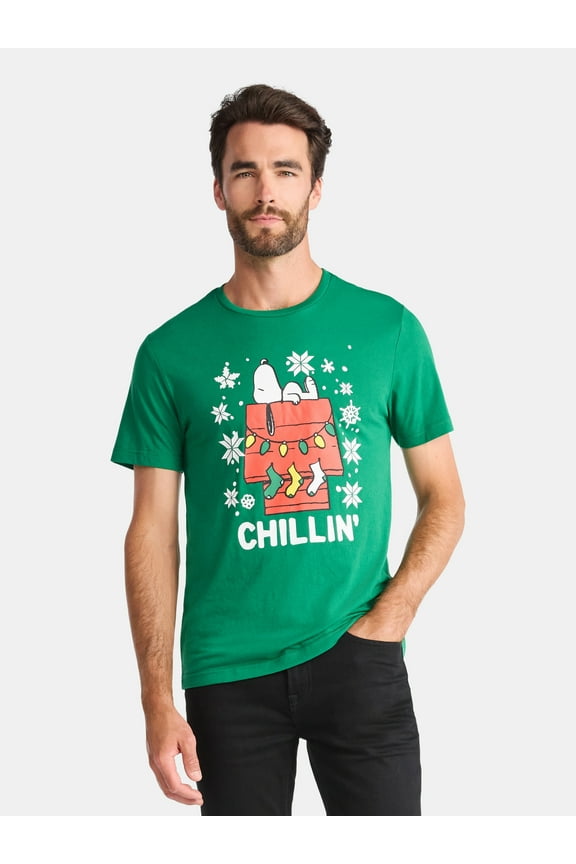 Snoopy Chillin Men's and Big Men's Christmas Graphic Tee, Sizes XS-3XL