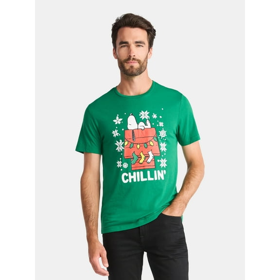 Snoopy Chillin Men's and Big Men's Christmas Graphic Tee, Sizes XS-3XL
