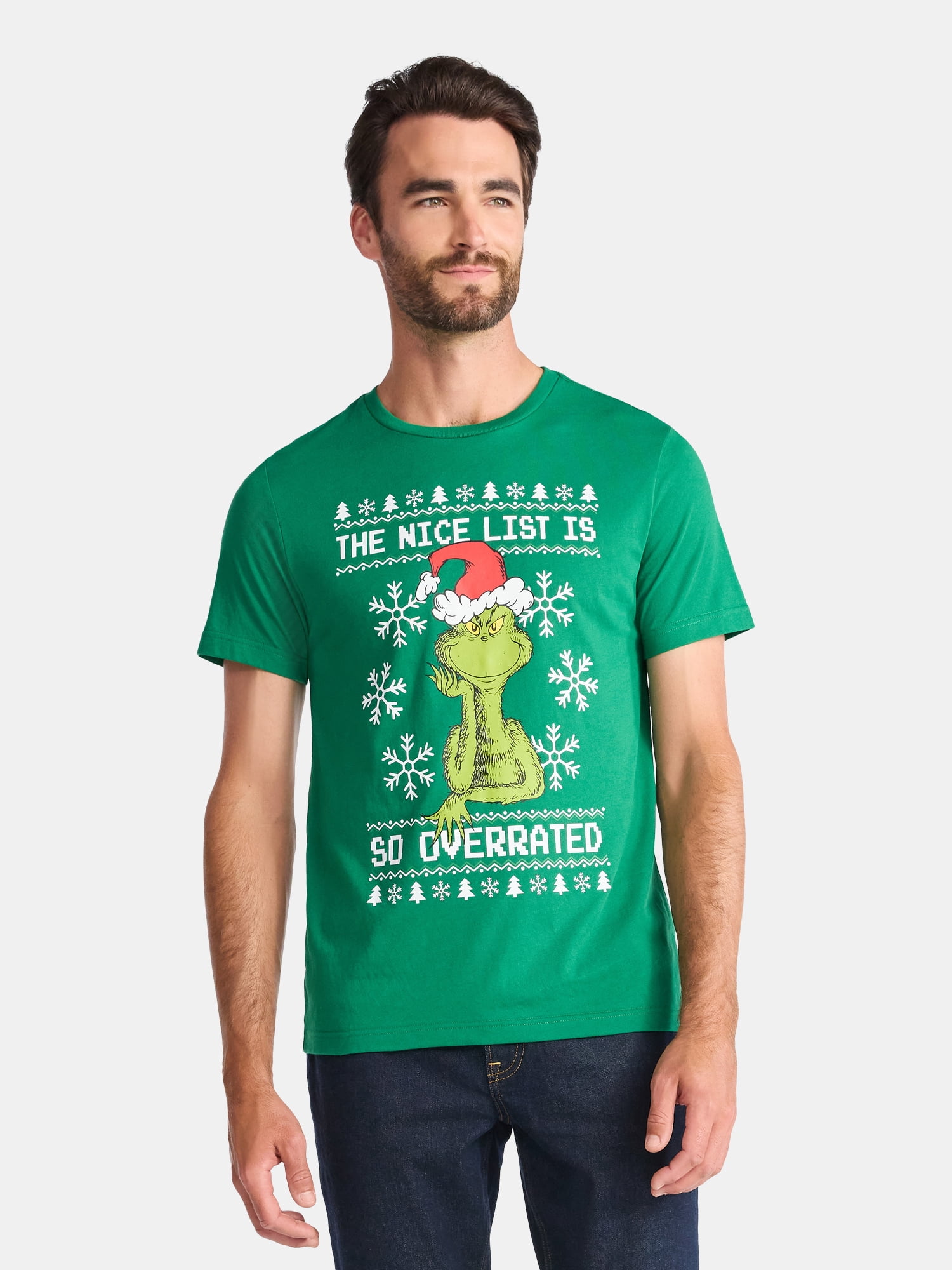 Grinch Nice List Men's and Big Men's Christmas Graphic Tee, Sizes XS-3XL