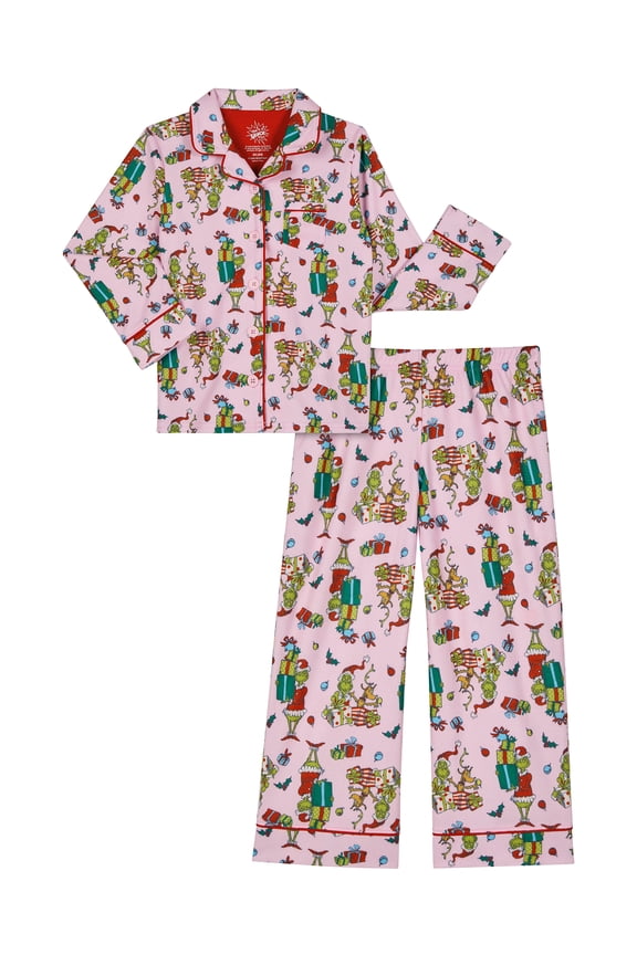 Grinch Girls Notch Collar Top and Sleep Pants Pajama Set, 2-Piece, Size XL