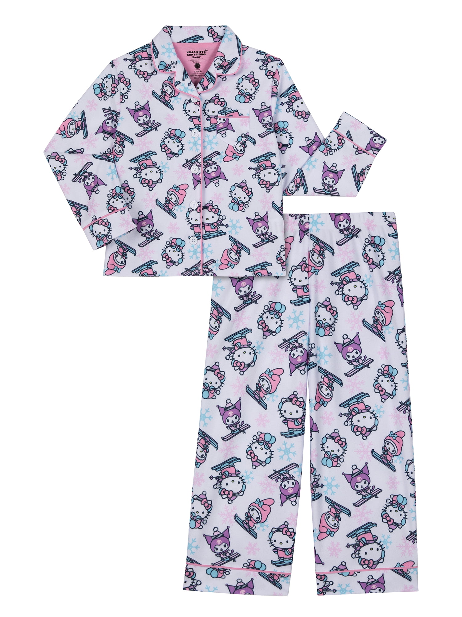 Hello Kitty Girls Notch Collar Top and Sleep Pants Pajama Set, 2-Piece, Sizes 4-16