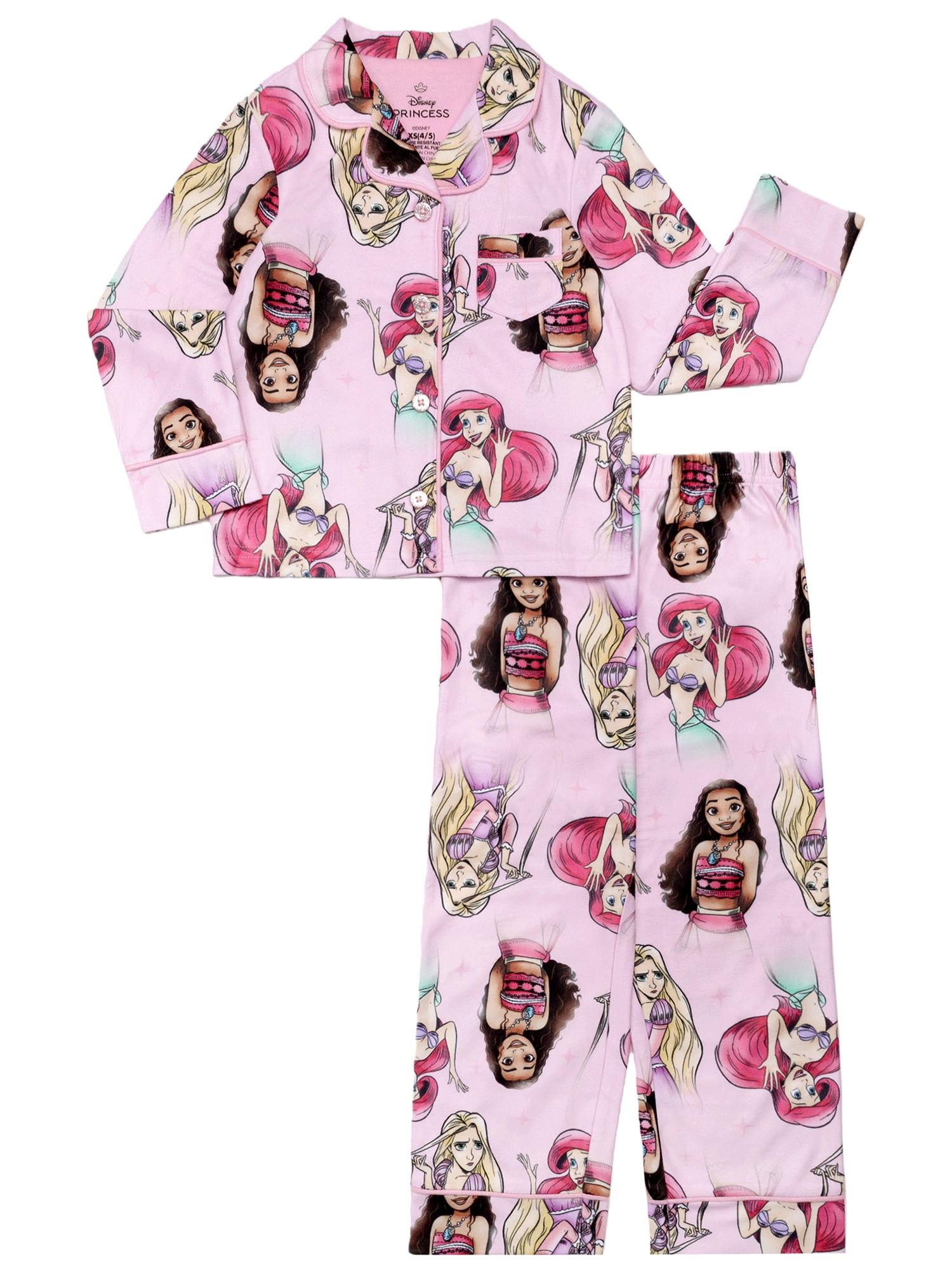 Disney Princess Girls Long Sleeve Coat and Pant 2-Piece Pajama Set, Size 4-12