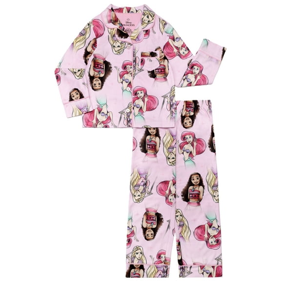 Disney Princess Girls Long Sleeve Coat and Pant 2-Piece Pajama Set, Size 4-12