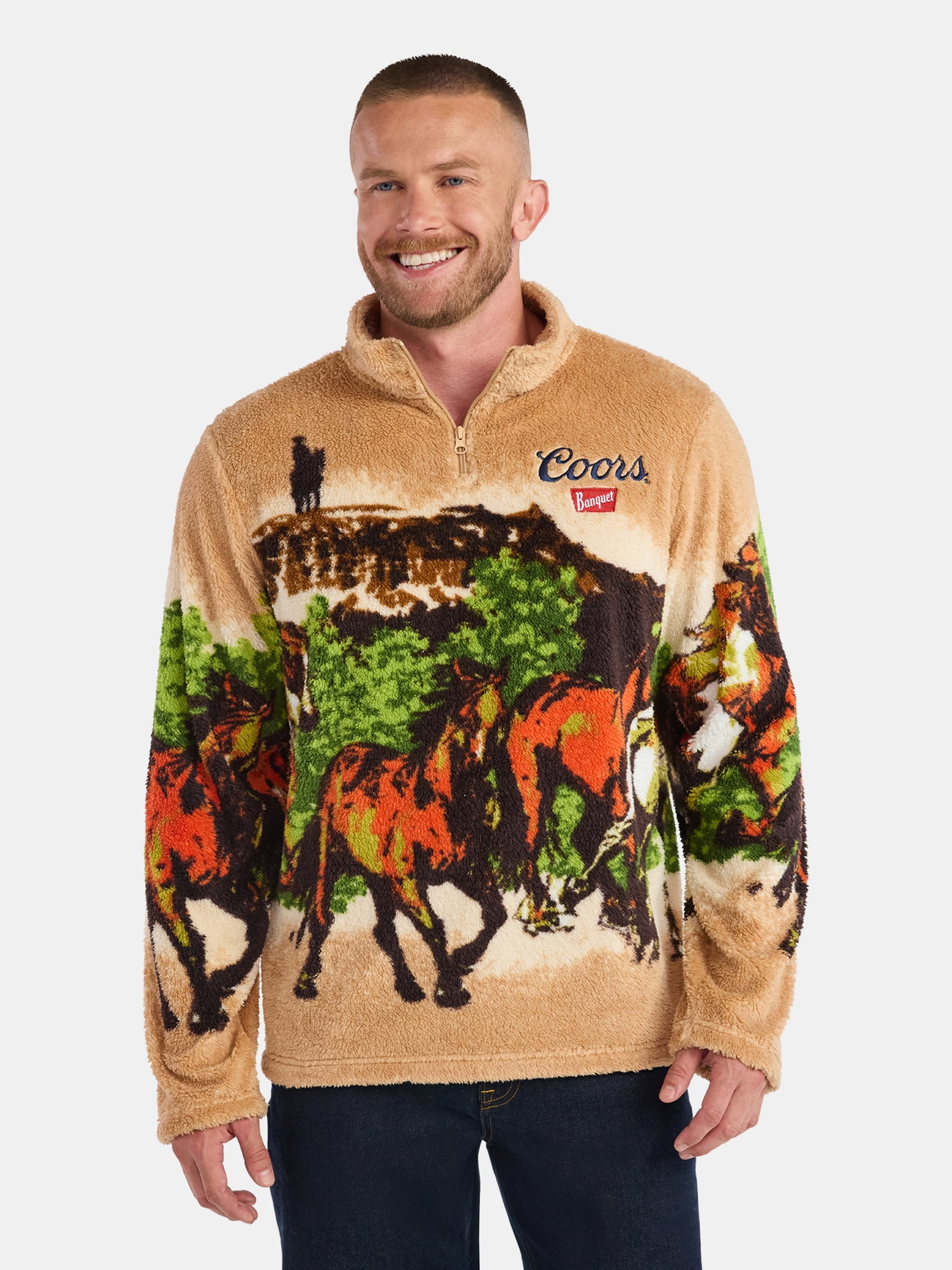 Coors Men's and Big Men's Scenic Print Fleece Quarter Zip Jacket