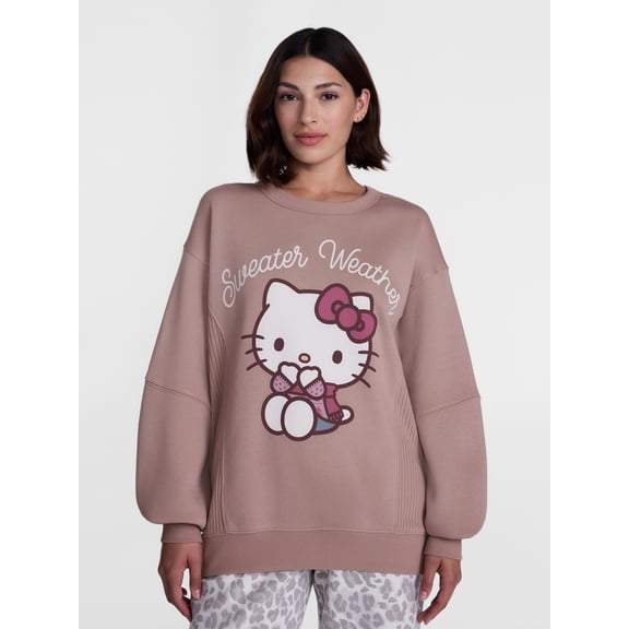 Hello Kitty Women's Graphic Sleep Top with Long Sleeves, Sizes XS-3XL