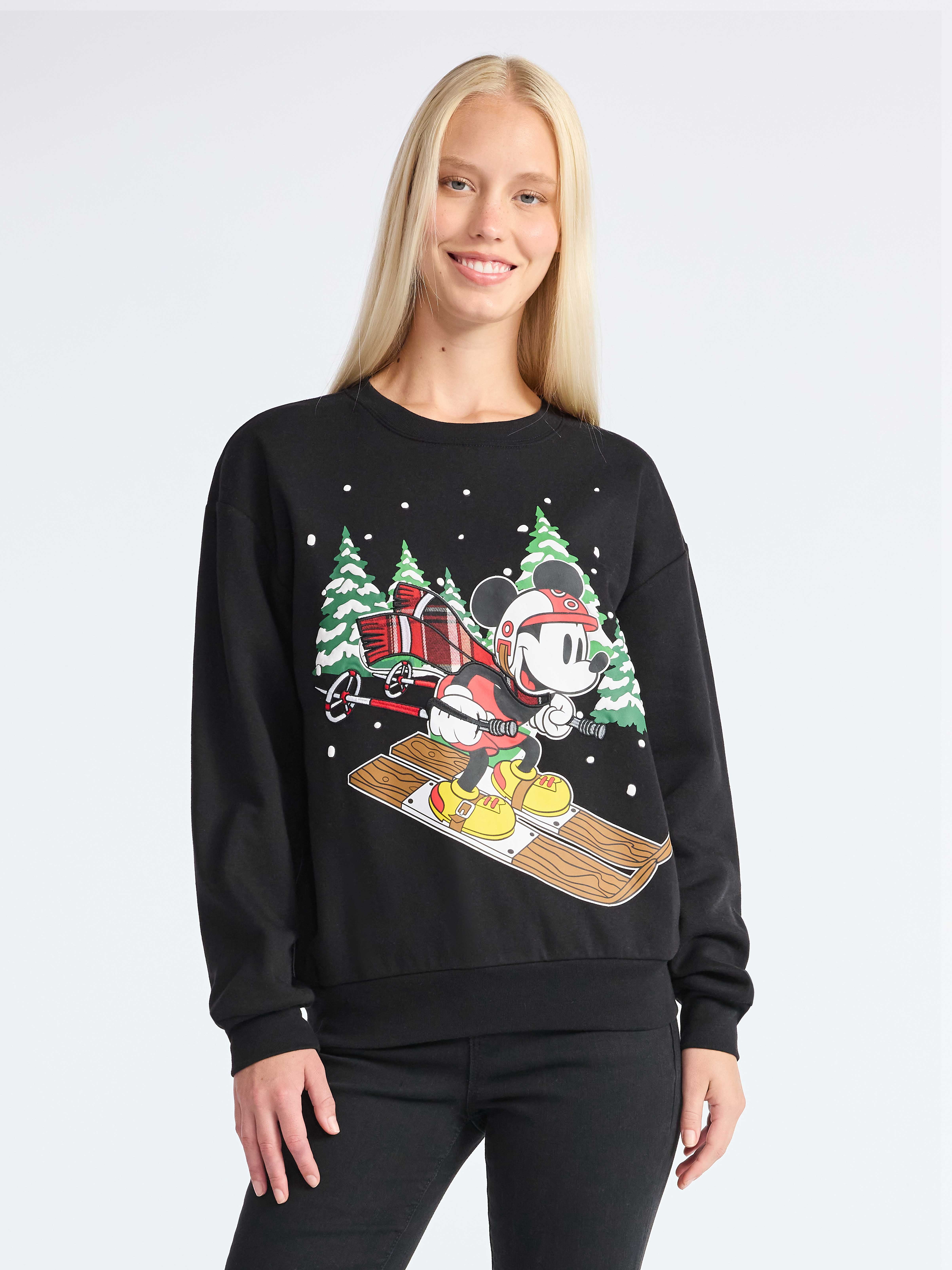 Disney Mickey Mouse Women's Christmas Sweatshirt with Long Sleeves, Sizes XXS-XXL