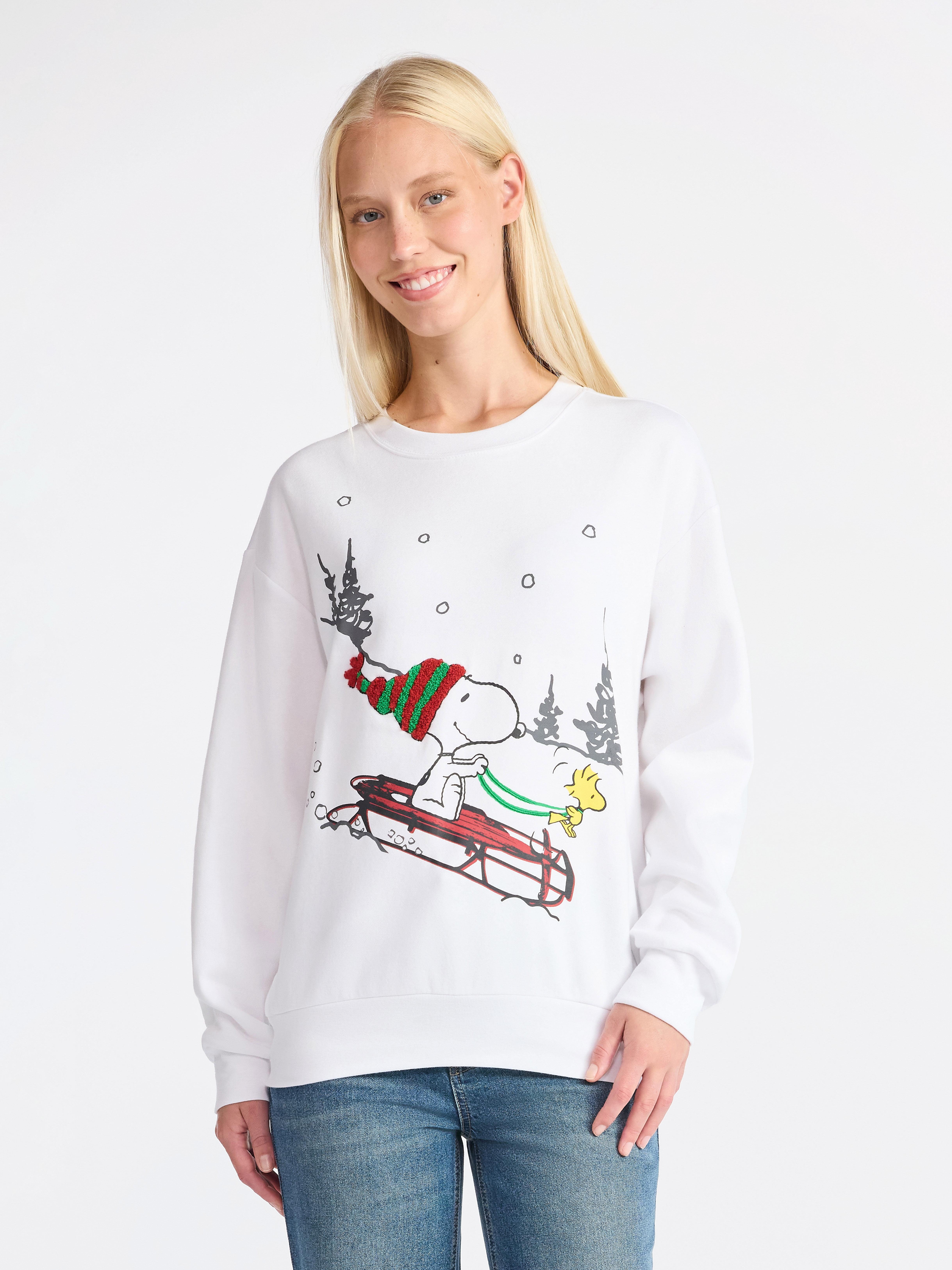 Peanuts Snoopy Women's Christmas Sweatshirt with Long Sleeves, Sizes XXS-XXL