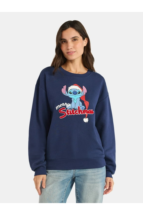 Stitch Women’s Christmas Graphic Sweatshirt with Long Sleeves, Sizes XS-XXL