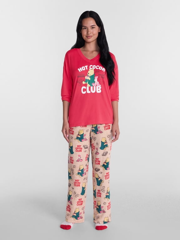 Winnie The Pooh Women's and Women's Plus Top, Pants and Socks Pajama Gift Set, 3-Piece, Sizes XS-3X