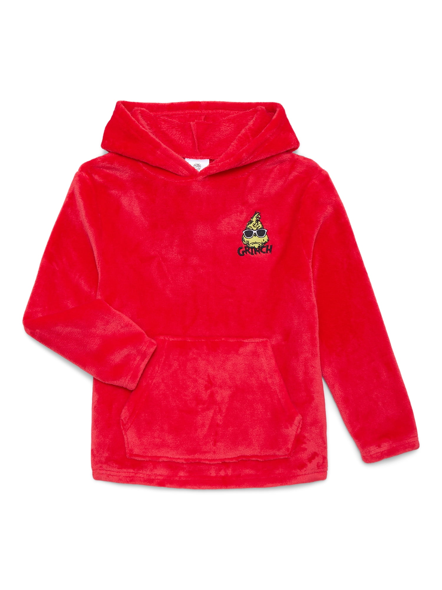 Dr. Seuss The Grinch Little and Big Boys' Plush Embroidered Graphic Hoodie, Sizes XS-XXL
