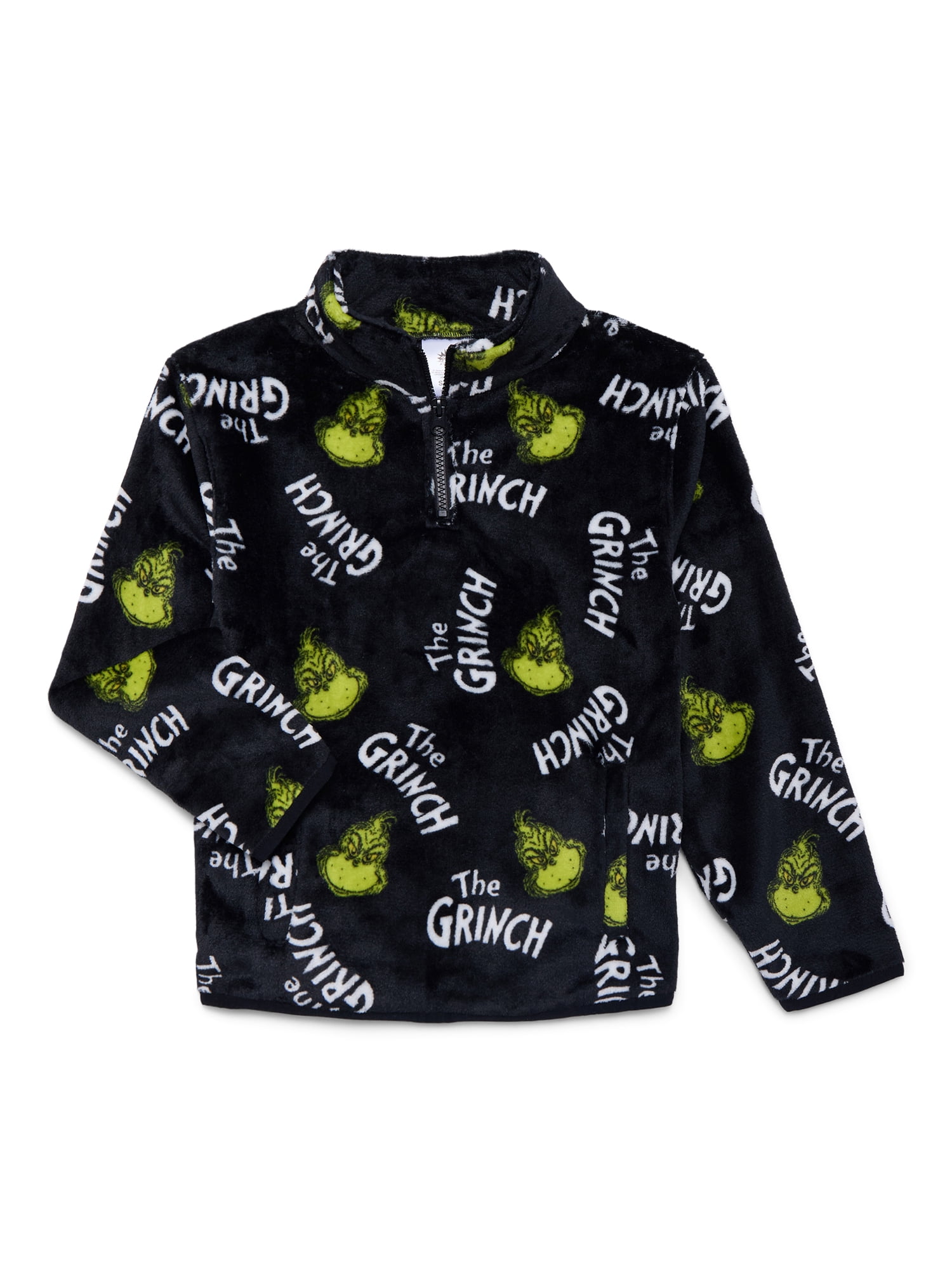 Dr Seuss Grinch Boys Plush Graphic Quarter Zip Jacket, Sizes 4-18