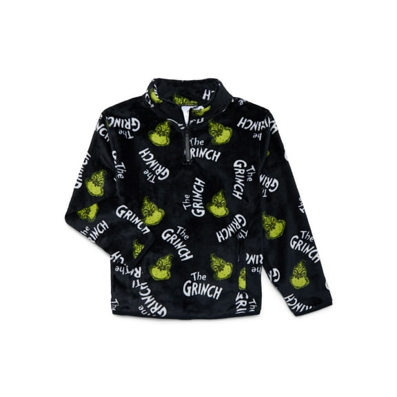 Dr Seuss Grinch Boys Plush Graphic Quarter Zip Jacket, Sizes 4-18