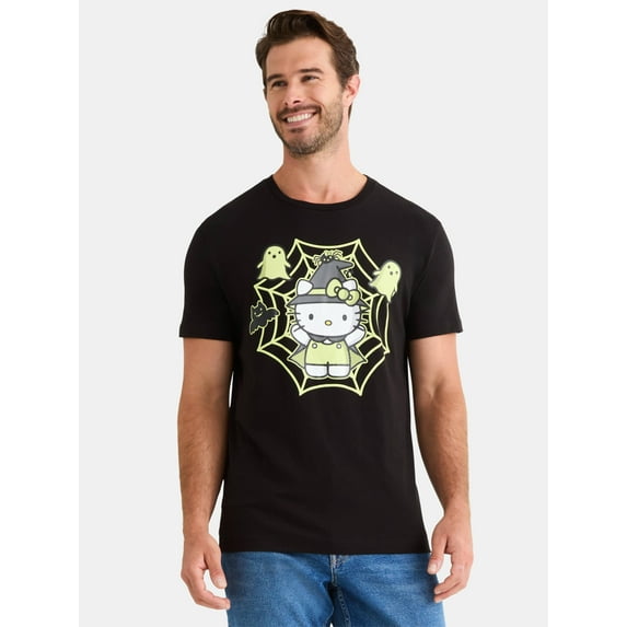 Hello Kitty Men's and Big Mens Glow in the Dark Halloween Graphic Tee, Sizes XS-3XL