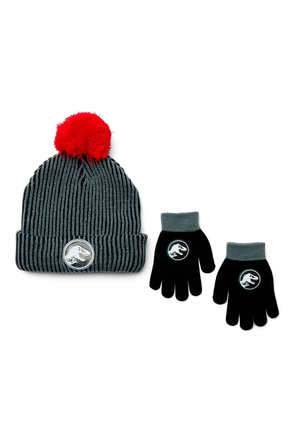 Jurassic World Ribbed Pom Beanie and Gloves Set, 2-Piece