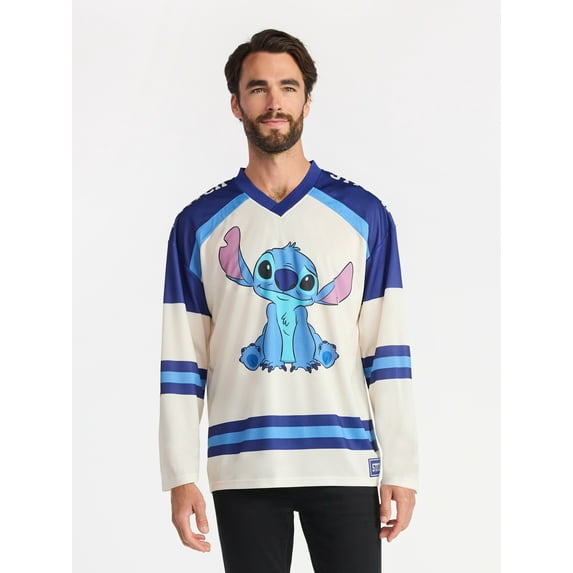 Stitch Men's & Big Men's Graphic Hockey Jersey with Long Sleeves, Sizes XS-3XL