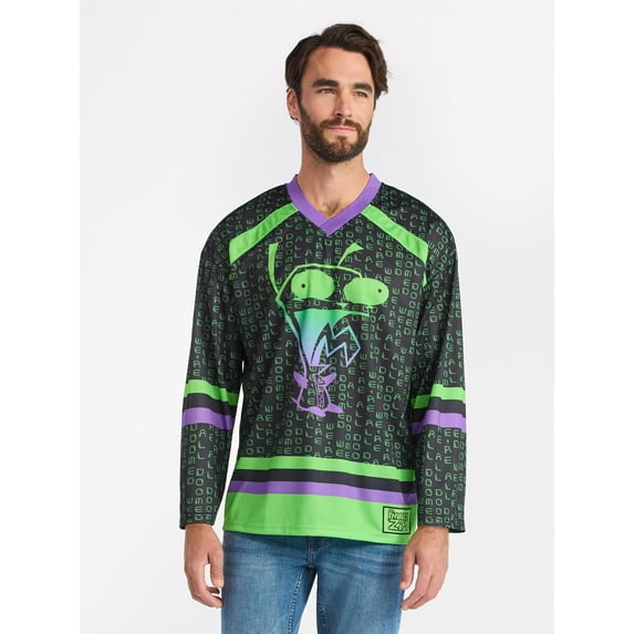 Invader Zim Men's & Big Men's Graphic Hockey Jersey with Long Sleeves, Sizes XS-3XL