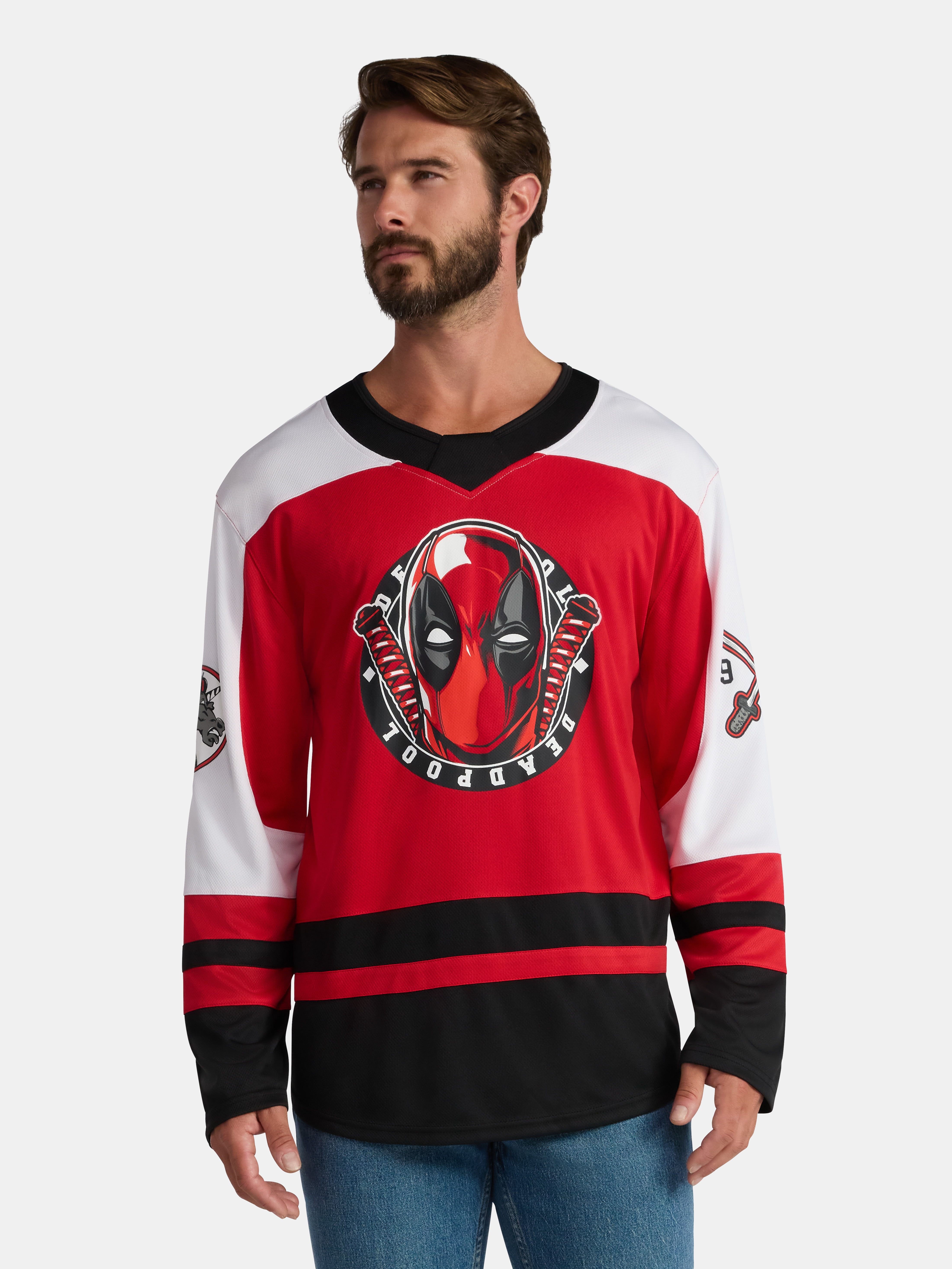 Marvel Deadpool Men's and Big Men's Hockey Jersey, Sizes XS-3XL