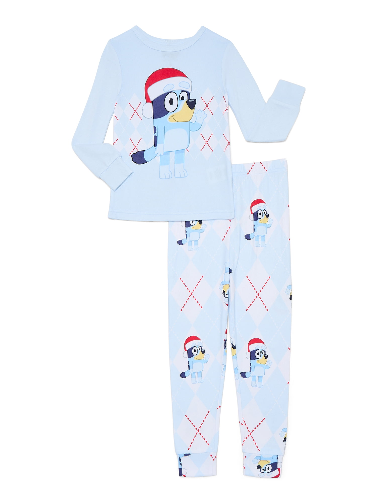 Bluey Girls Holiday Long Sleeve Top and Pants Snug Fit Pajama Set, 2-Piece, Size 4-10