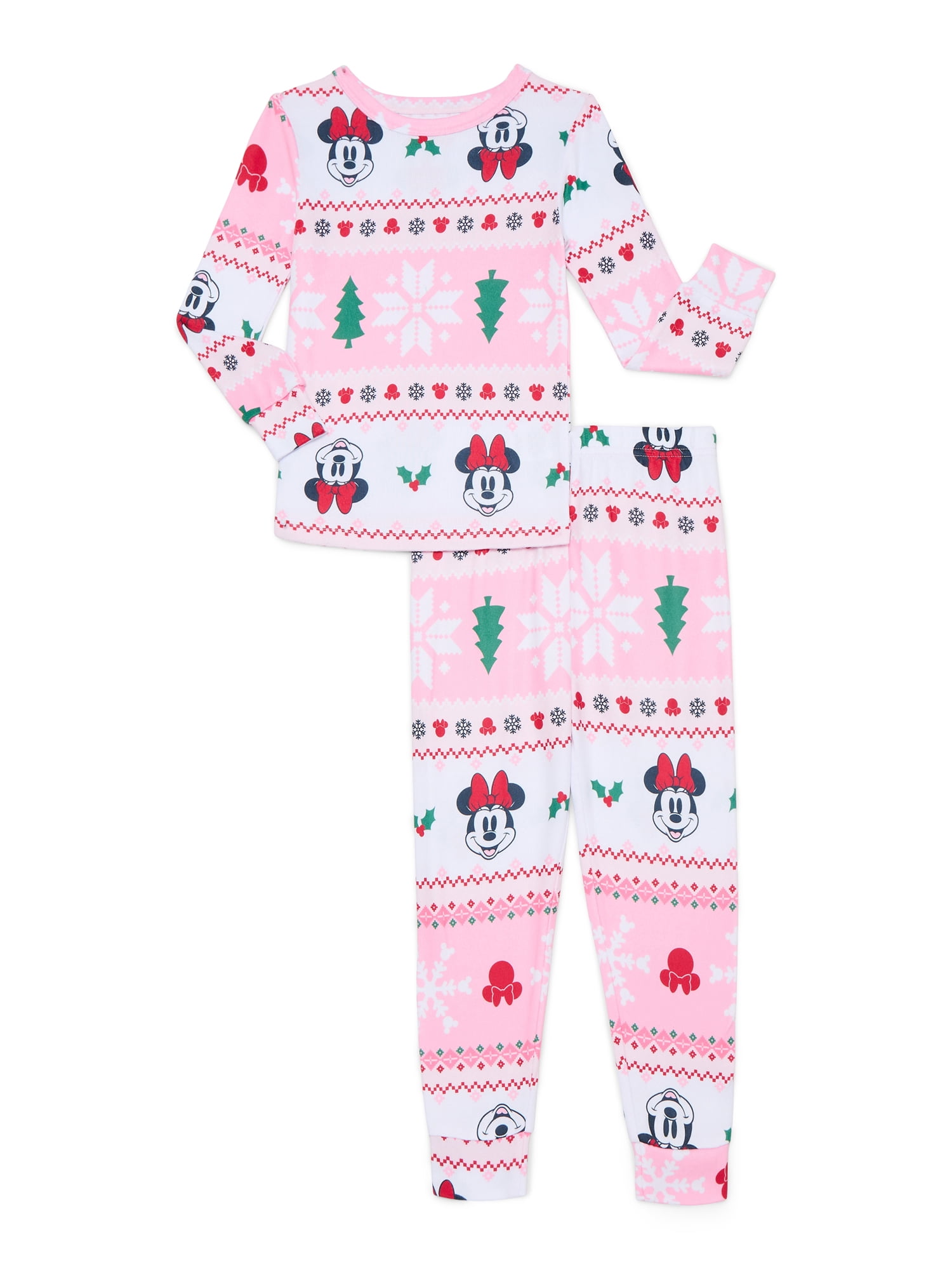 Minnie Mouse Girls Holiday Long Sleeve Top and Pants Snug Fit Pajama Set, 2-Piece, Size 4-10