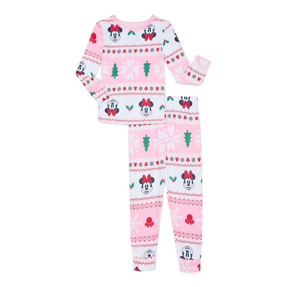 Minnie Mouse Girls Christmas Long Sleeve Top and Pants Pajama Set, 2-Piece, Size 4-10