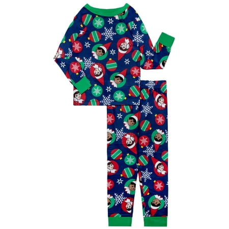 Elf on the Shelf Girls Holiday Long Sleeve Top and Pants Snug Fit Pajama Set, 2-Piece, Size 4-10
