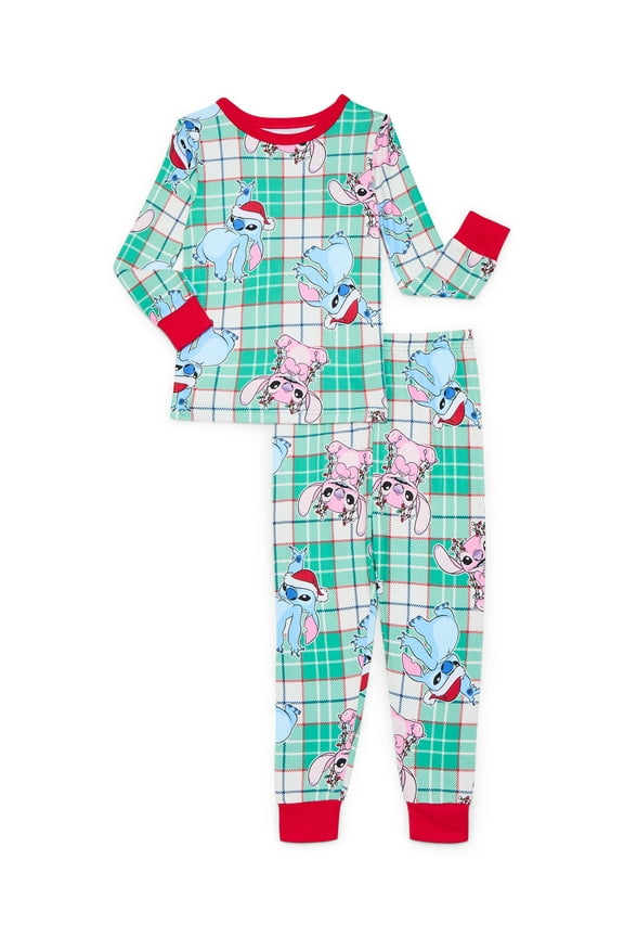 Lilo and Stitch Girls Long Sleeve Christmas Top and Pants Pajama Set, 2-Piece, Size 4-10