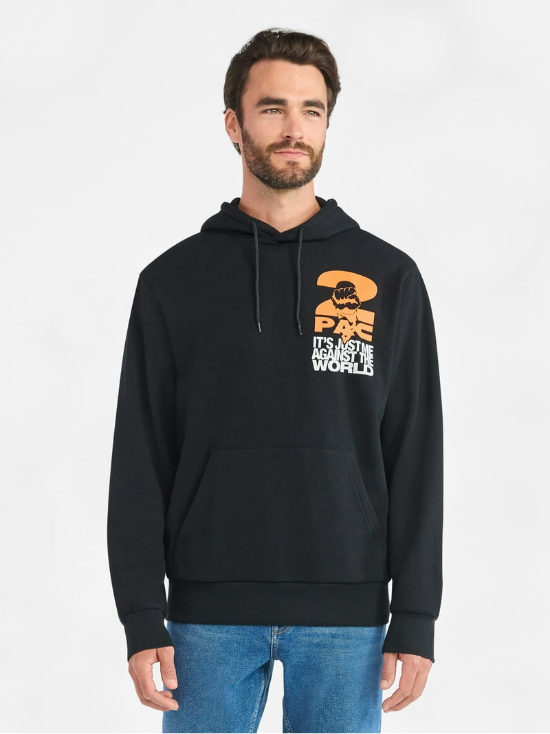 2Pac Men's and Big Men's Front Back Graphic Hoodie with Long