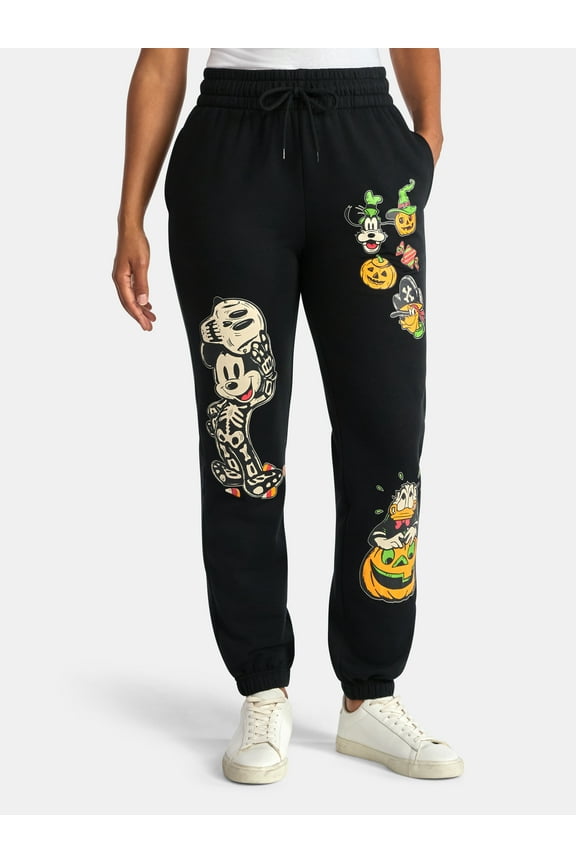 Mickey and Friends Women's Halloween Graphic Jogger Pants, 29" Inseam, Sizes XXS-XXL