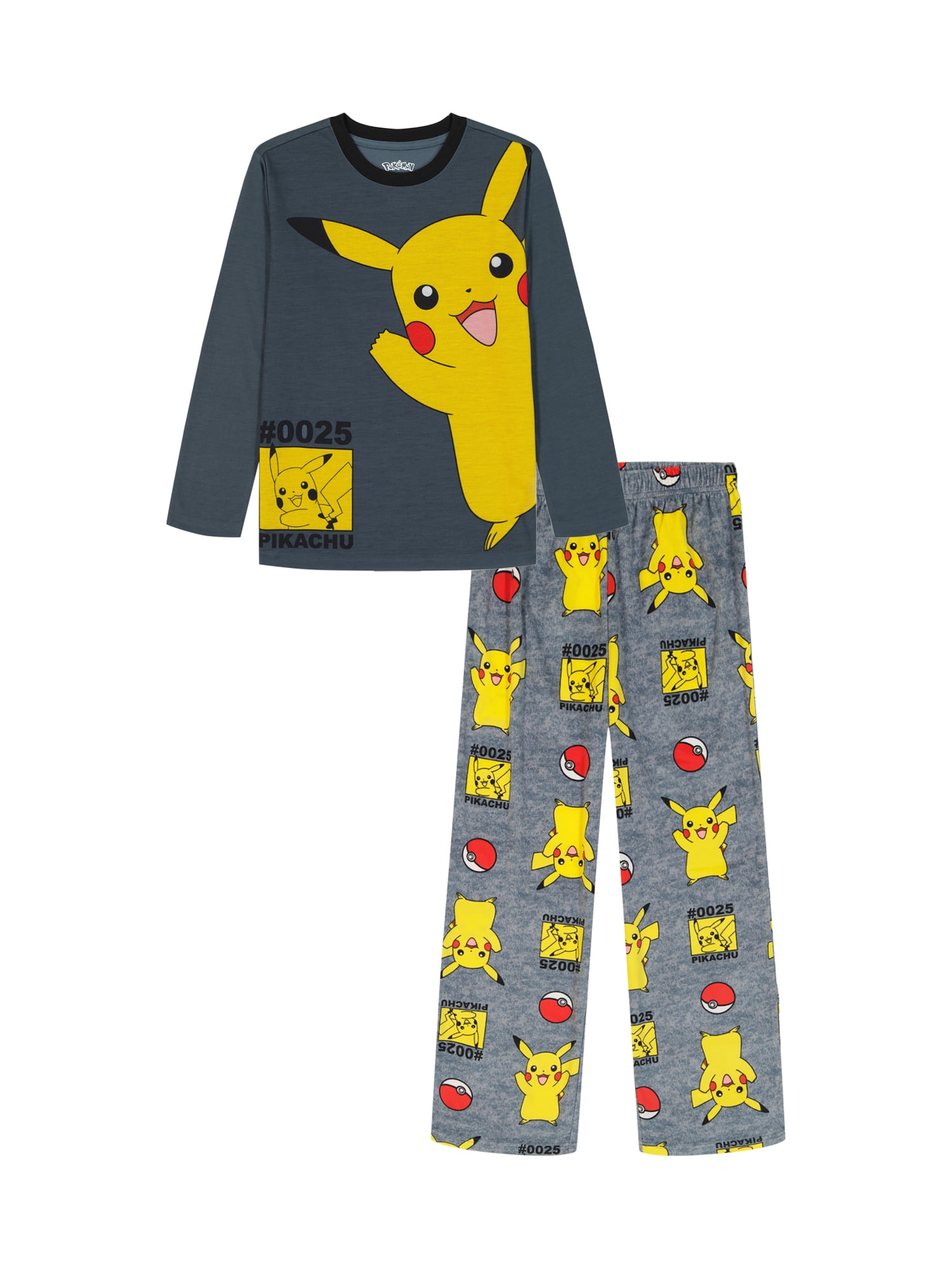 Pokemon Boys Long Sleeve Top and Pants Pajama Set, 2-Piece, Sizes 4-12