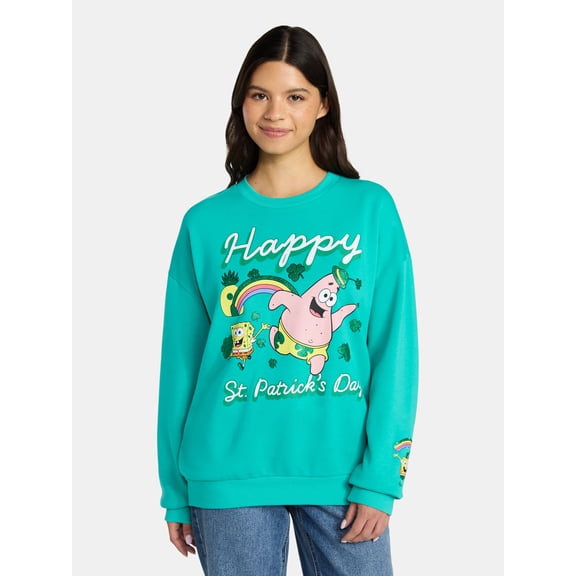 SpongeBob SquarePants Women's Saint Patrick's Day Graphic Sweatshirt, Sizes XXS-XXL