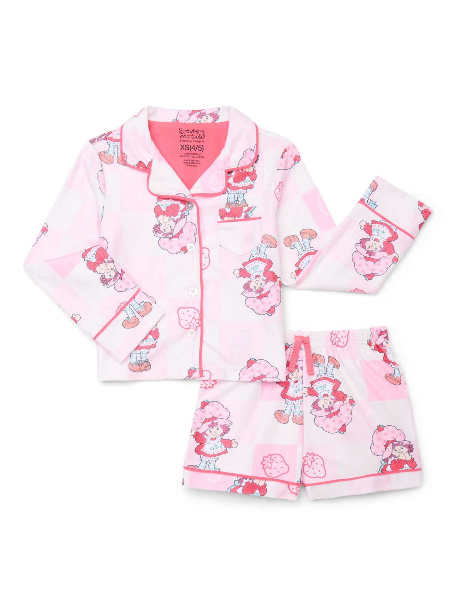 Strawberry Shortcake Girls Long Sleeve Coat and Shorts Pajama Set, 2-Piece, Sizes 4-16