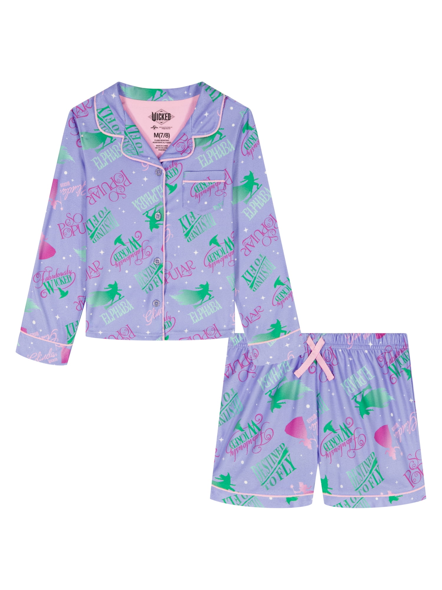 Wicked Girls Long Sleeve Coat and Shorts Pajama Set, 2-Piece, Sizes 4-16