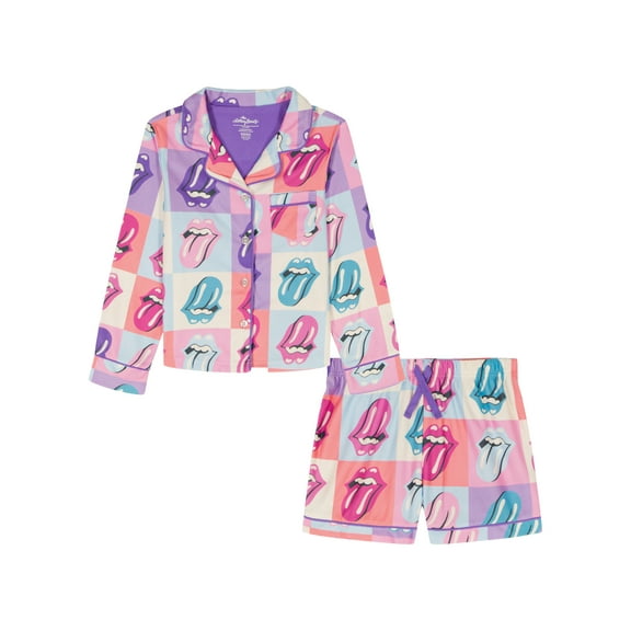Rolling Stones Girls Long Sleeve Coat and Shorts Pajama Set, 2-Piece, Sizes 4-16