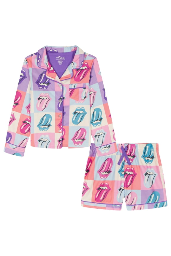 Rolling Stones Girls Long Sleeve Coat and Shorts Pajama Set, 2-Piece, Sizes 4-16