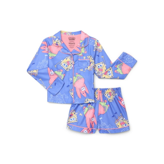 SpongeBob SquarePants Girls Long Sleeve Coat and Shorts Pajama Set, 2-Piece, Sizes 4-16