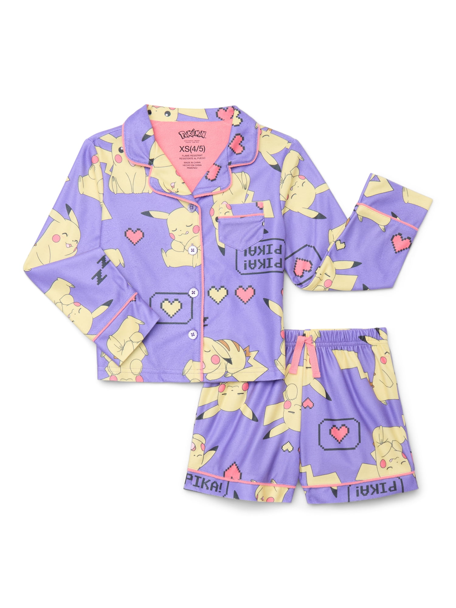 Pokemon Girls Long Sleeve Coat and Shorts Pajama Set, 2-Piece, Sizes 4-16