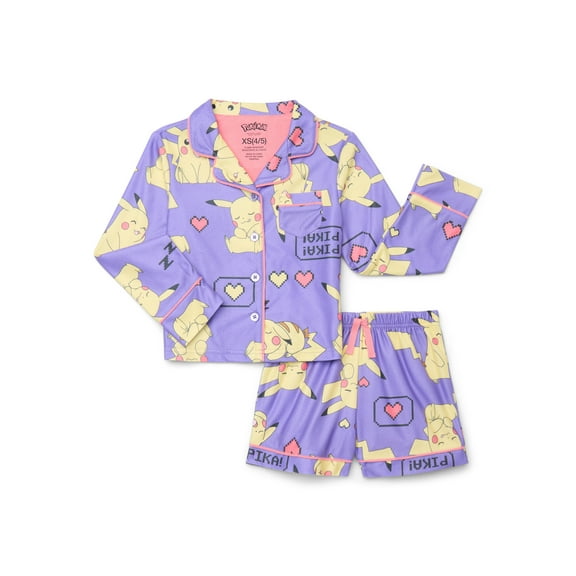 Pokemon Girls Long Sleeve Coat and Shorts Pajama Set, 2-Piece, Sizes 4-16